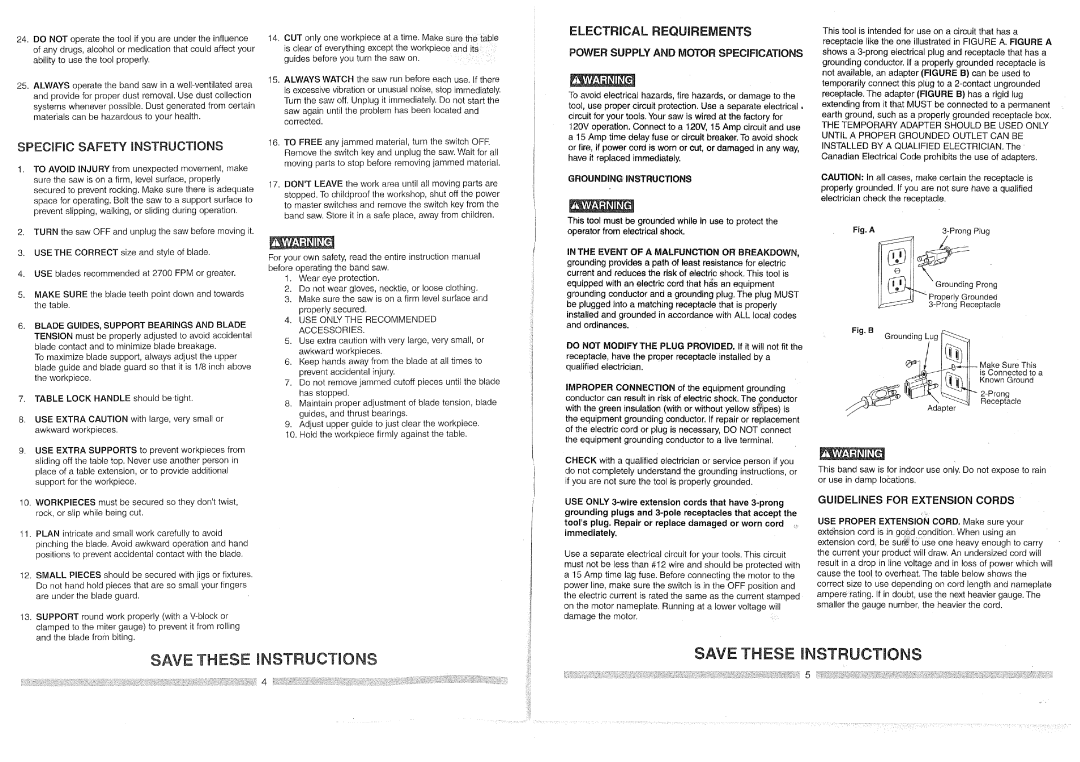 Craftsman 3BS12401 Abilitytousethetoolproperly, Specific Safety Instructions, Power Supply and Motor Specifications 