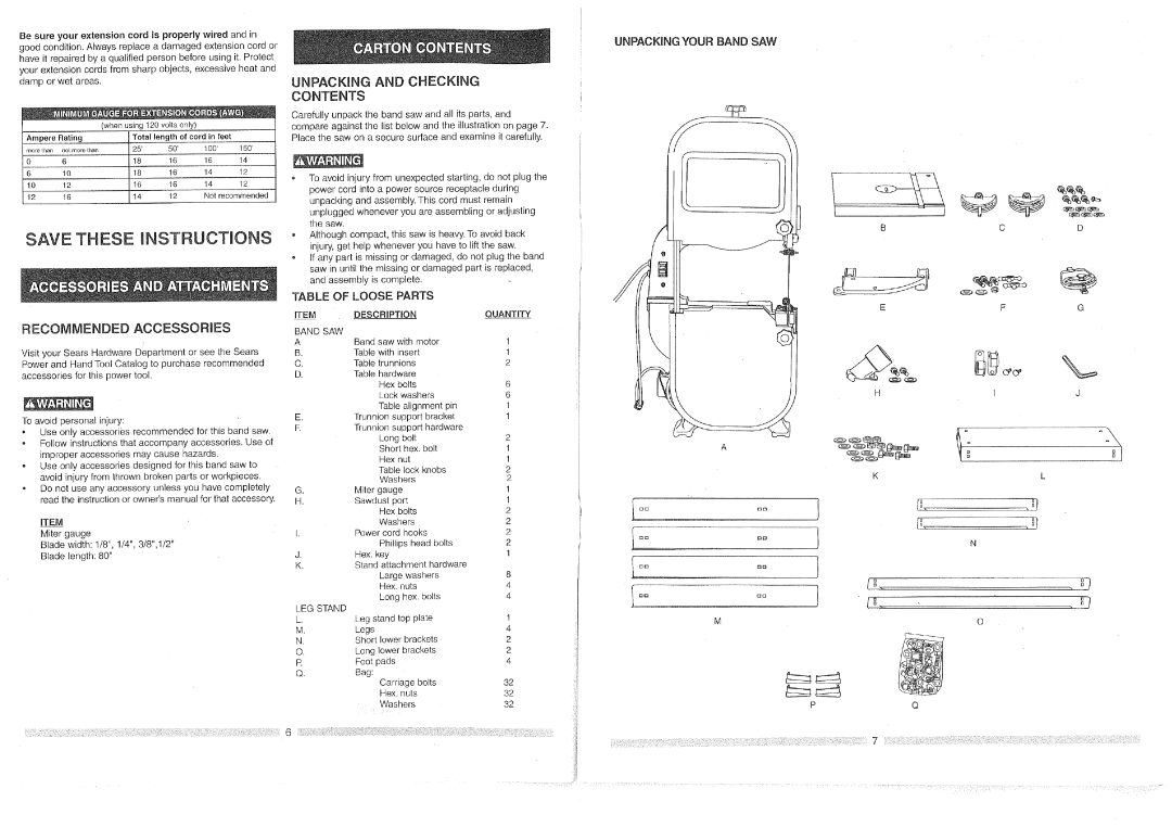 Craftsman 3BS12401 operating instructions Unpacking and Checking Contents 