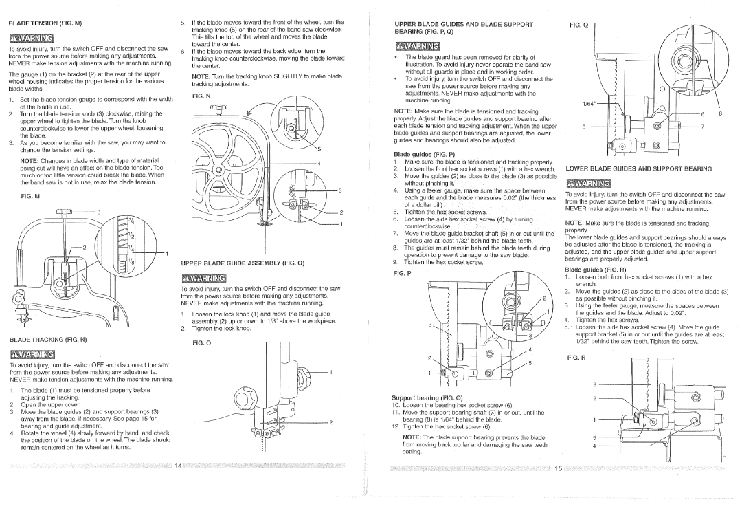 Craftsman 3BS12401 operating instructions Blade Tension FIG. M, Lower Blade Guides and Support Bearing 