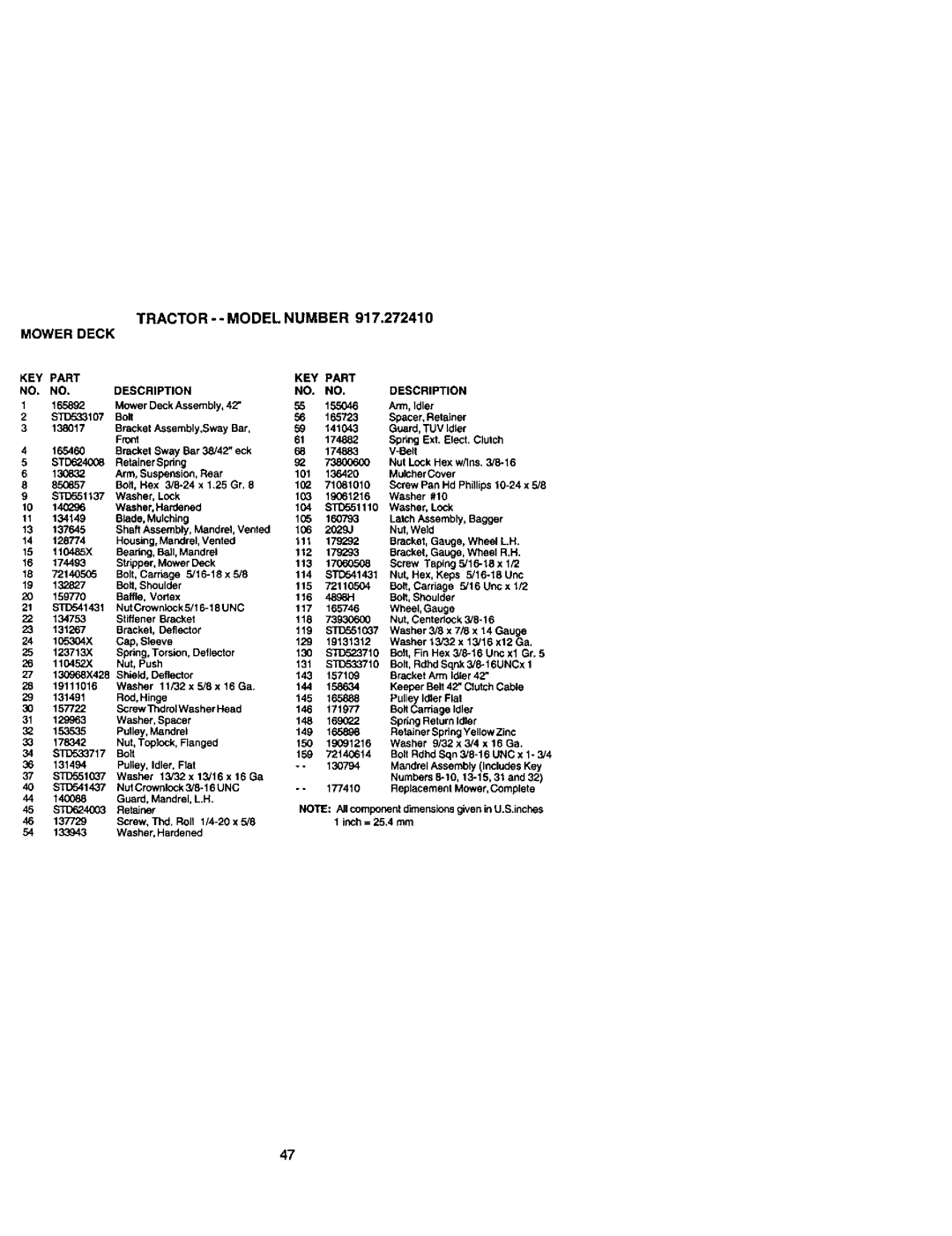 Craftsman owner manual Tractor --MODEL Number 917,272410 Mowerdeck 