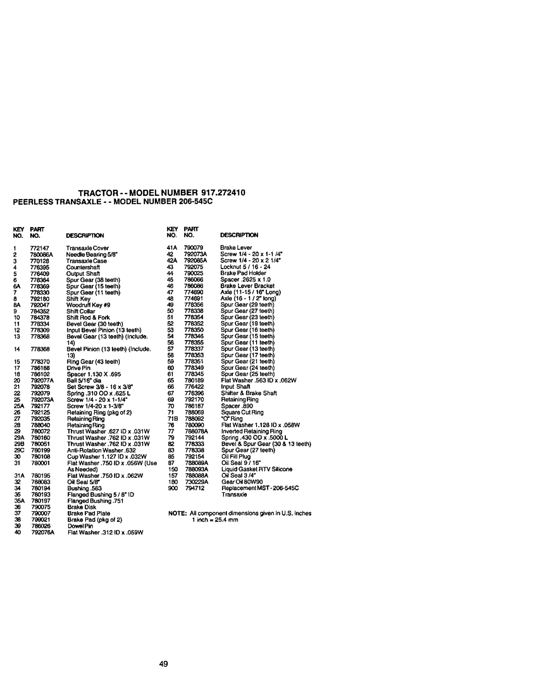 Craftsman 272, 410 owner manual ORing 