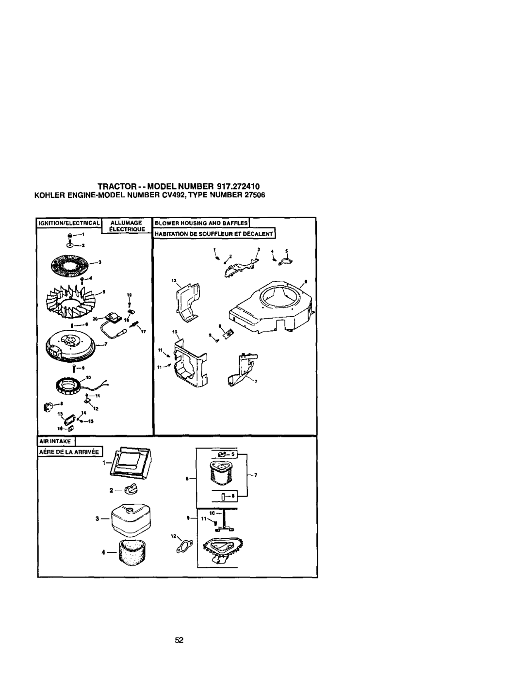 Craftsman 410, 272 owner manual Blower Housing and Baffles 