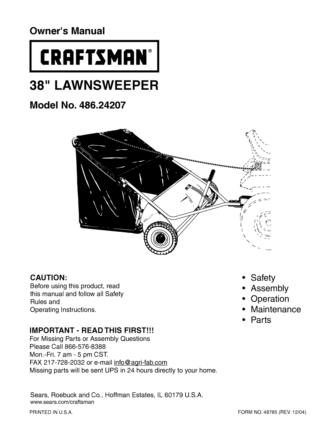 Craftsman 486.24207 owner manual Lawnsweeper 