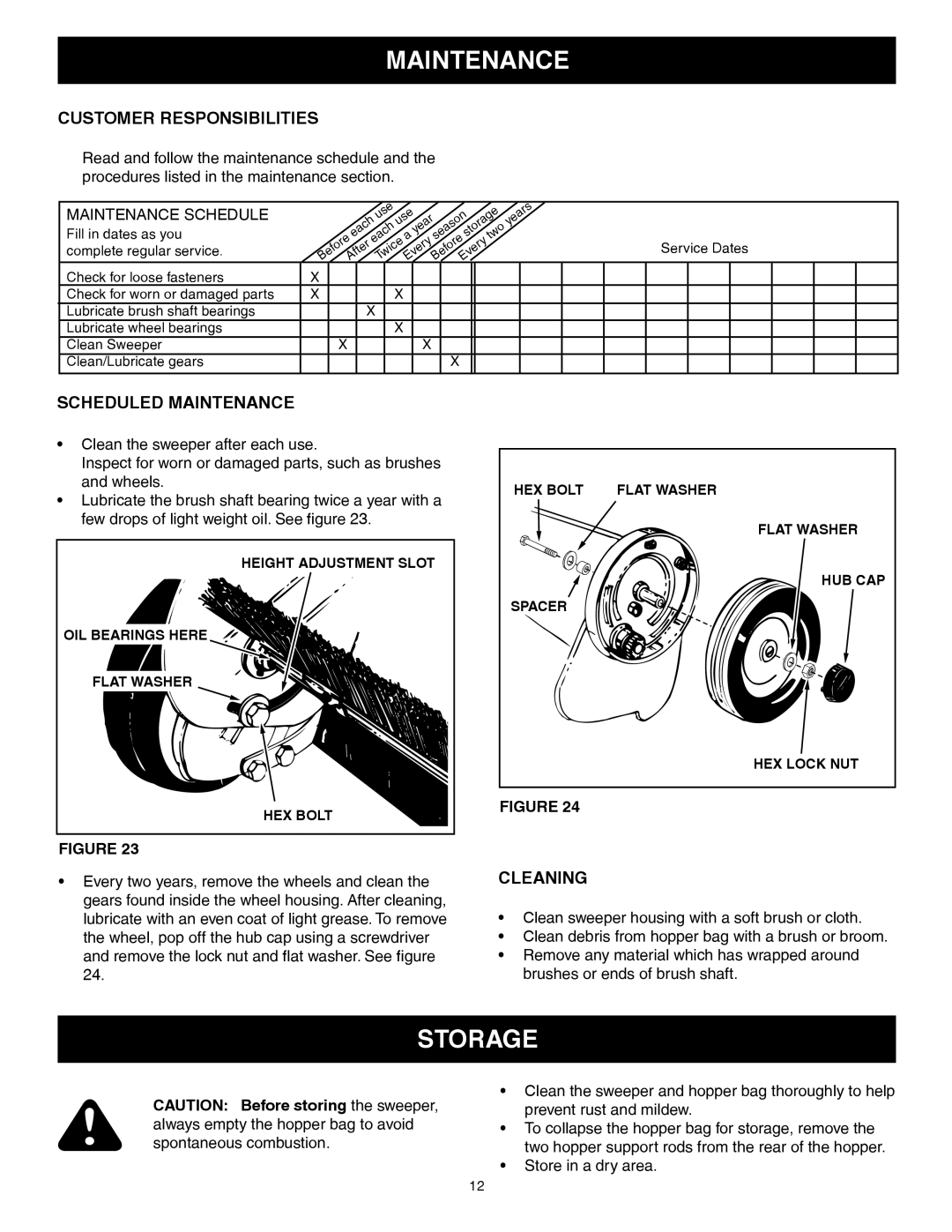 Craftsman 486.24207 owner manual Customer Responsibilities, Scheduled Maintenance, Cleaning 