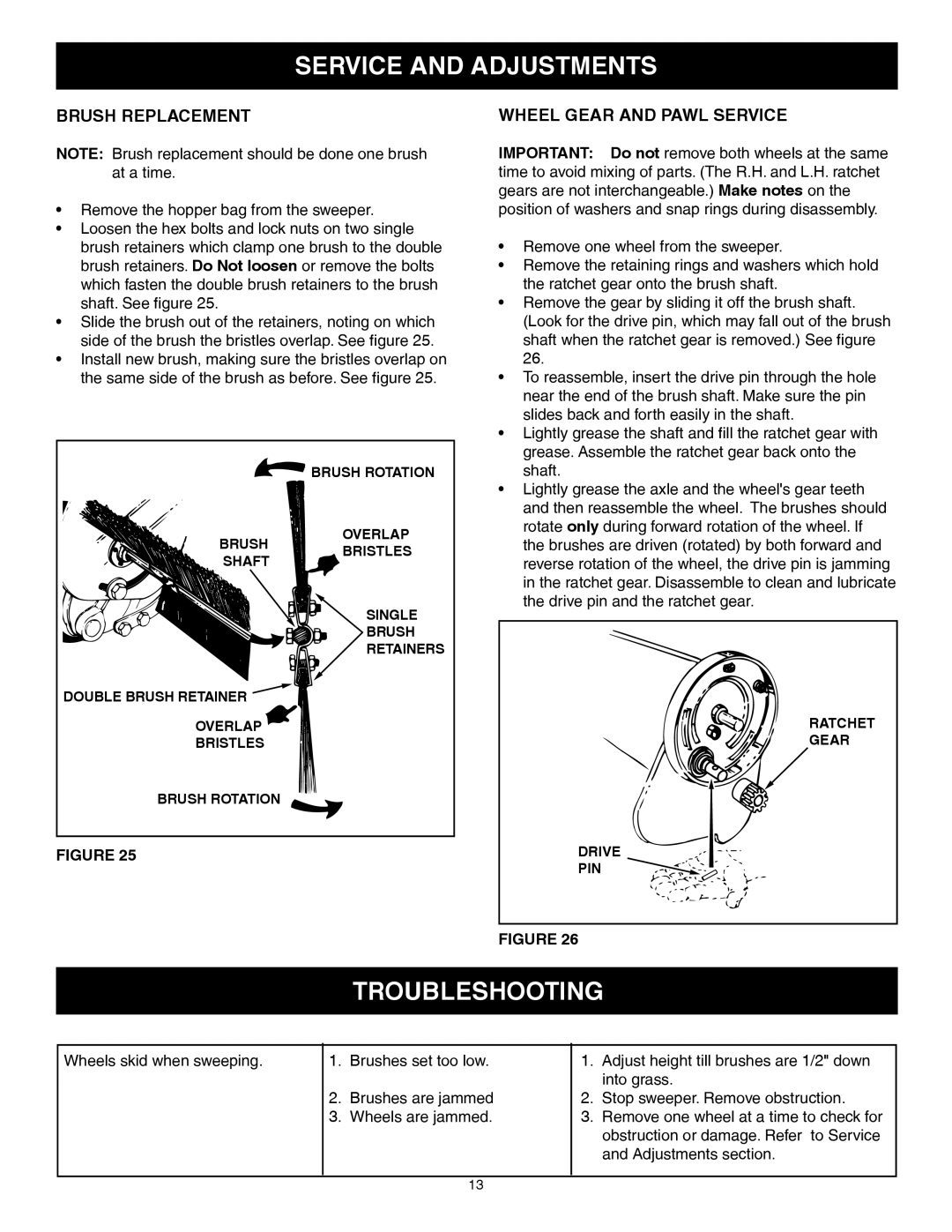 Craftsman 486.24207 owner manual Service and Adjustments, Brush Replacement 