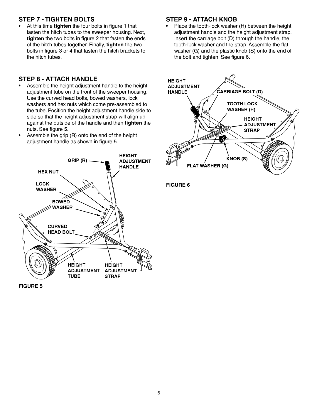 Craftsman 486.242112 owner manual Tighten Bolts, Attach Handle, Attach Knob 