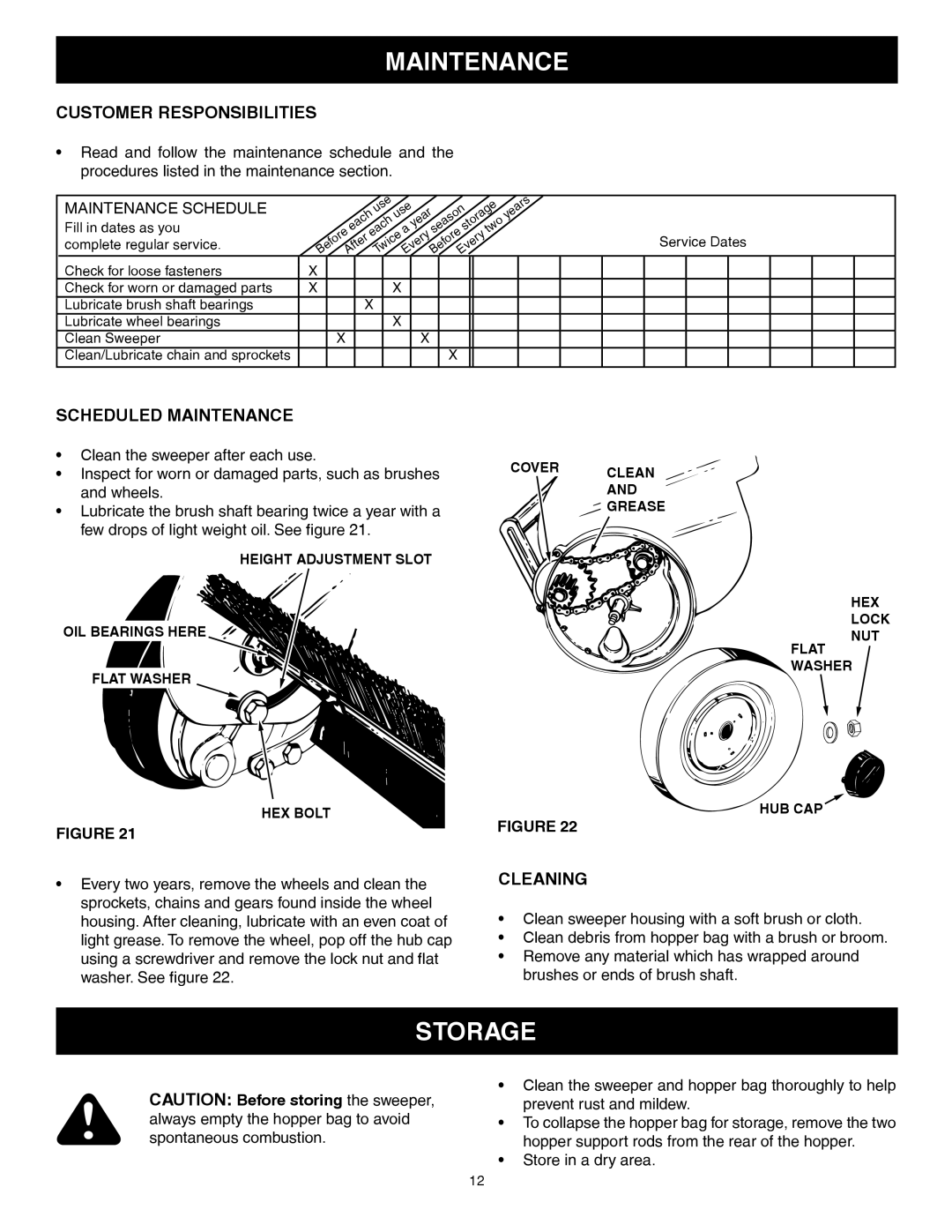 Craftsman 486.24222 owner manual Maintenance, Storage 