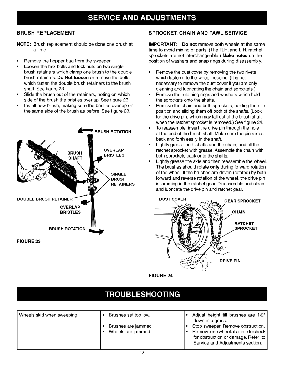 Craftsman 486.24222 owner manual Service and Adjustments, Troubleshooting 