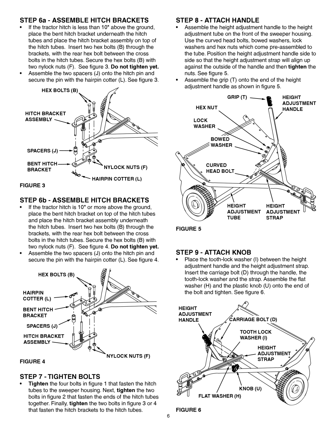 Craftsman 486.24222 owner manual Tighten Bolts, Attach Handle, Attach Knob 