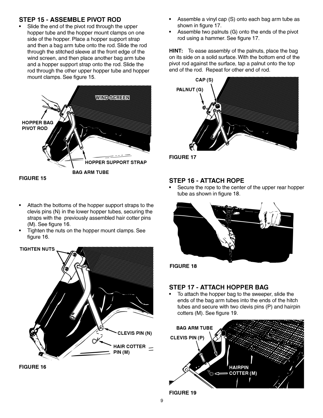 Craftsman 486.24222 owner manual Assemble Pivot ROD, Attach Rope, Attach Hopper BAG 