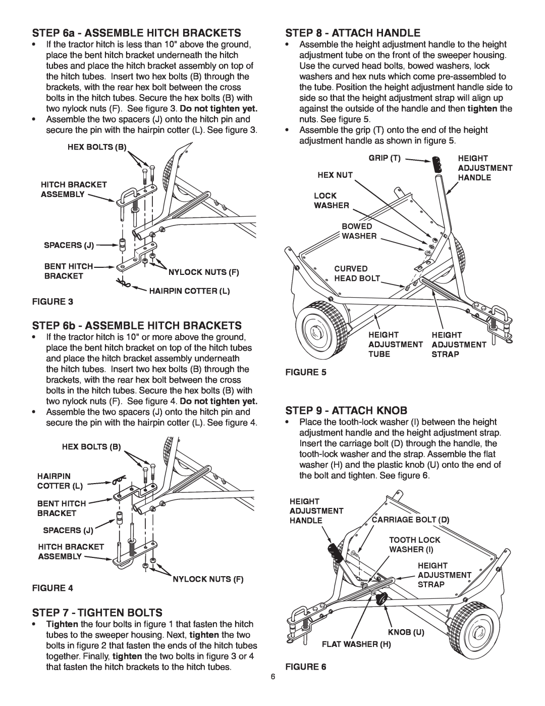 Craftsman 486.24222 a - ASSEMBLE HITCH BRACKETS, b - ASSEMBLE HITCH BRACKETS, Tighten Bolts, Attach Handle, Attach Knob 