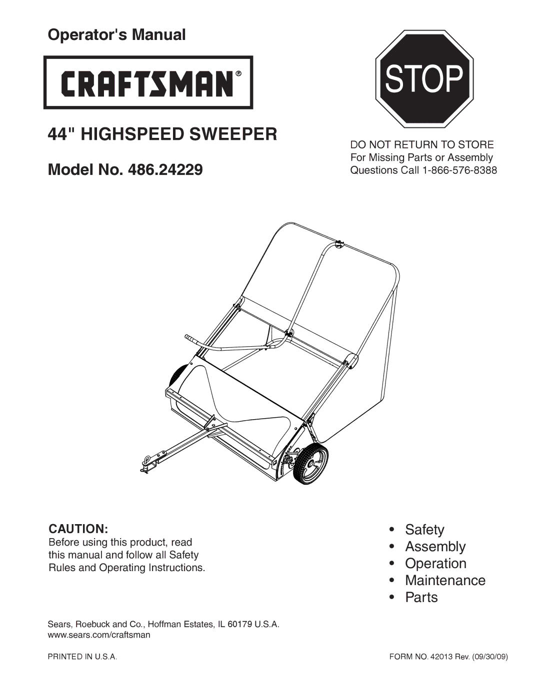 Craftsman 486.24229 manual Stop 