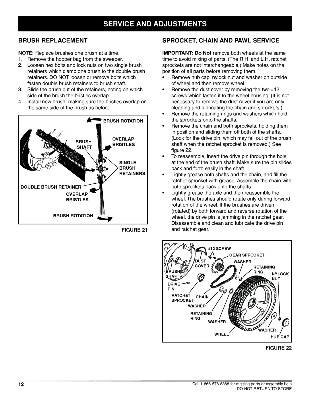 Craftsman 486.24229 manual Service and adjustments, Brush replacement 