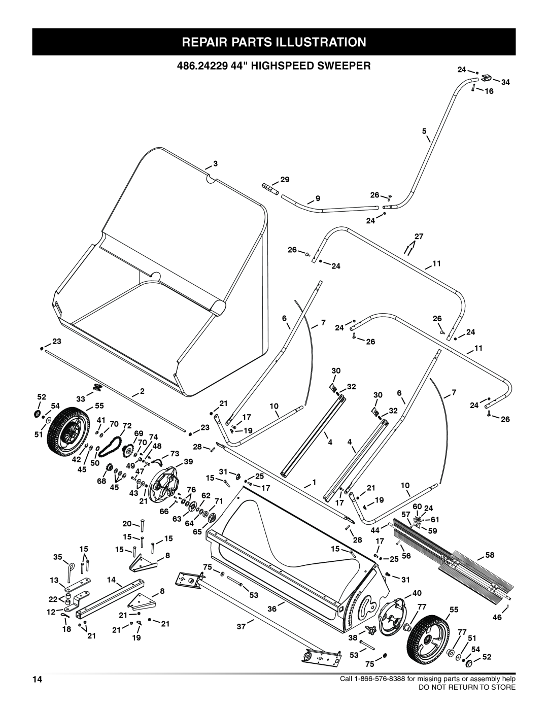 Craftsman manual Repair Parts Illustration, 486.24229 44 Highspeed Sweeper 