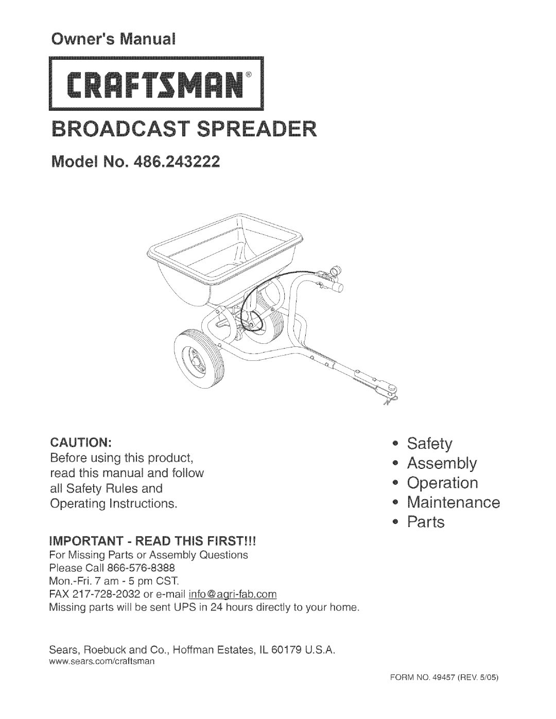 Craftsman 486.243222 owner manual Cast, Model No. 48&243222, Safety Assembly Operation Maintenance Parts 