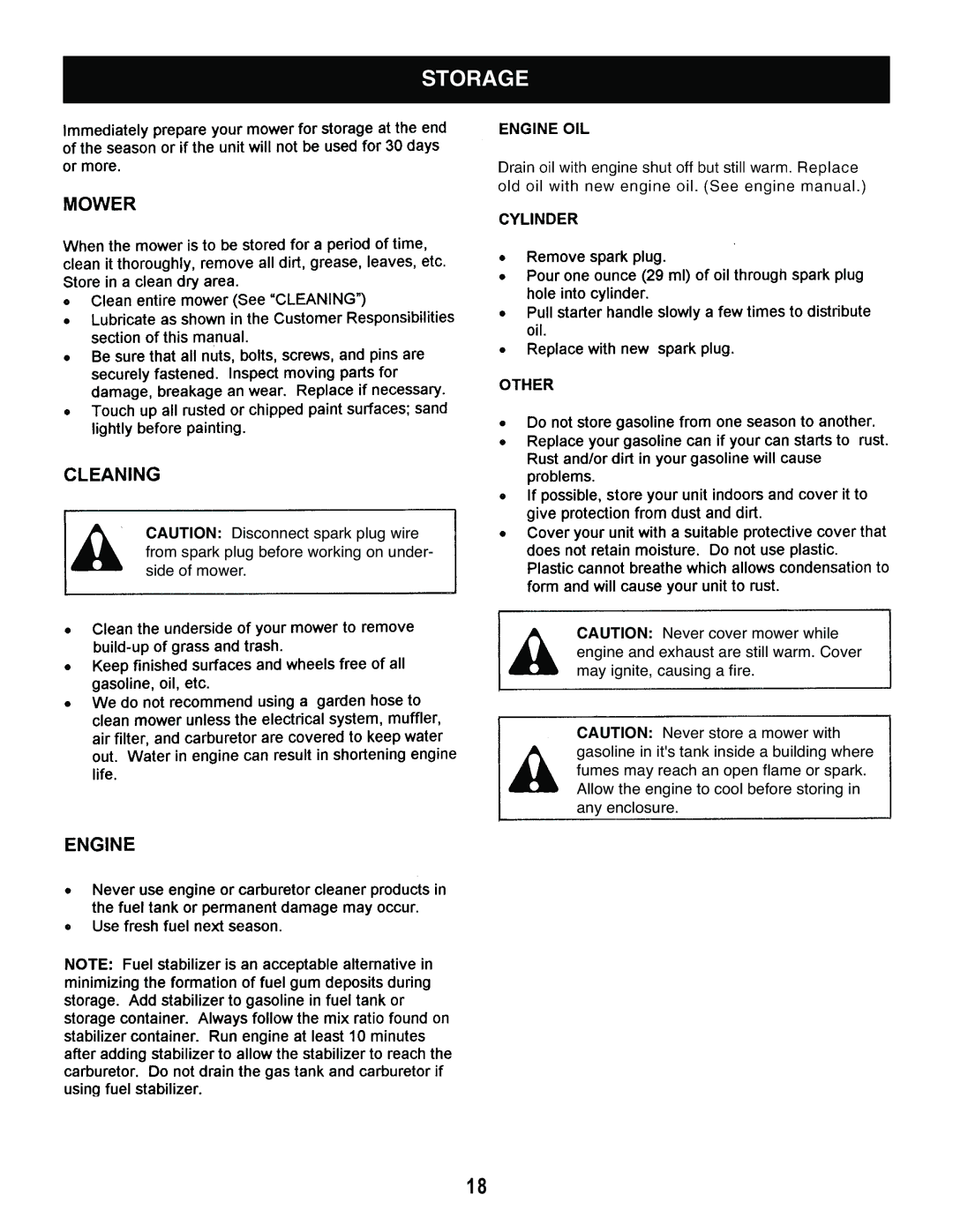 Craftsman 486.243292 owner manual Storage 