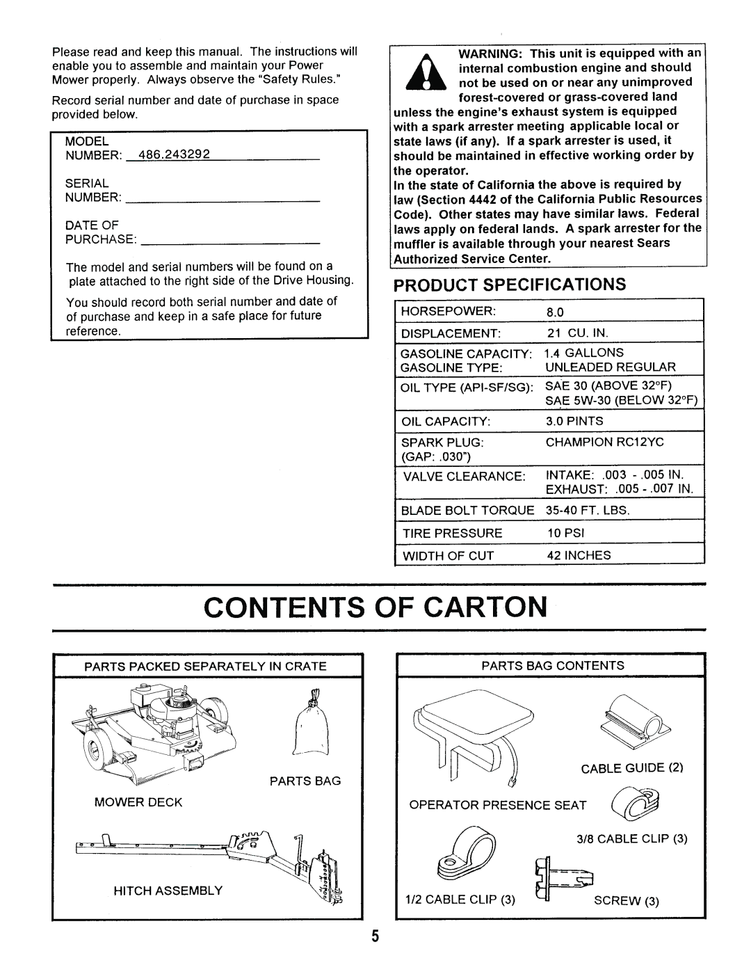 Craftsman 486.243292 owner manual 