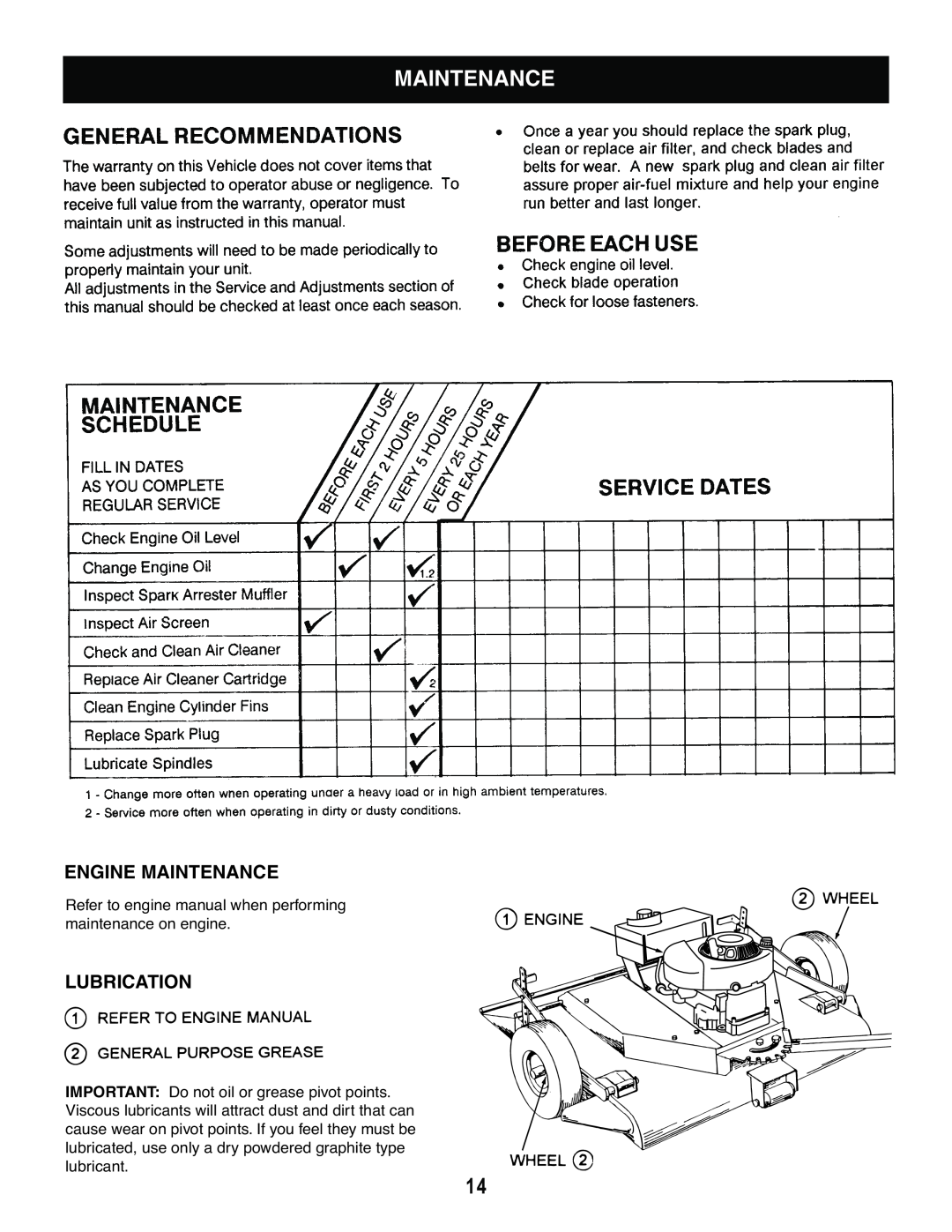 Craftsman 486.243292 owner manual Engine Maintenance, Lubrication 
