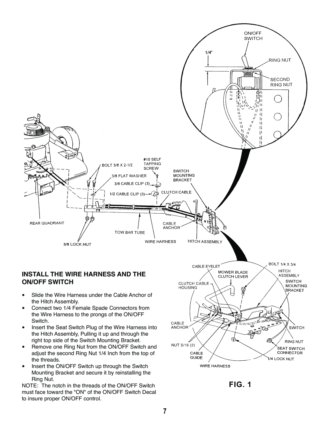 Craftsman 486.243292 owner manual Install The Wire Harness And The On/Off Switch 