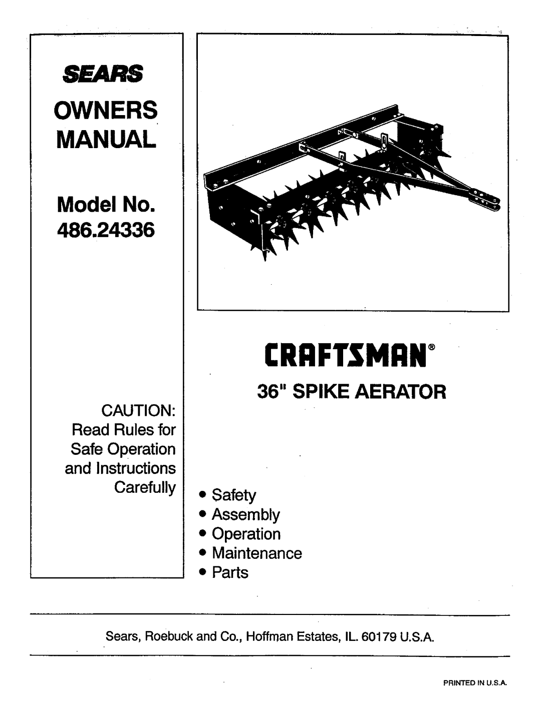 Craftsman 486.24336 owner manual Model No, Craftsman, Spike Aerator, Read Rules for Safe Operation and Instructions 