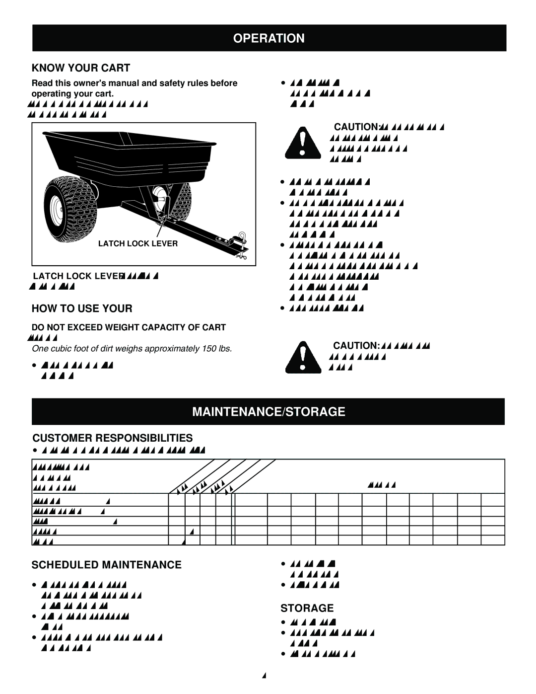 Craftsman 486.24339 owner manual Operation, Maintenance/Storage 