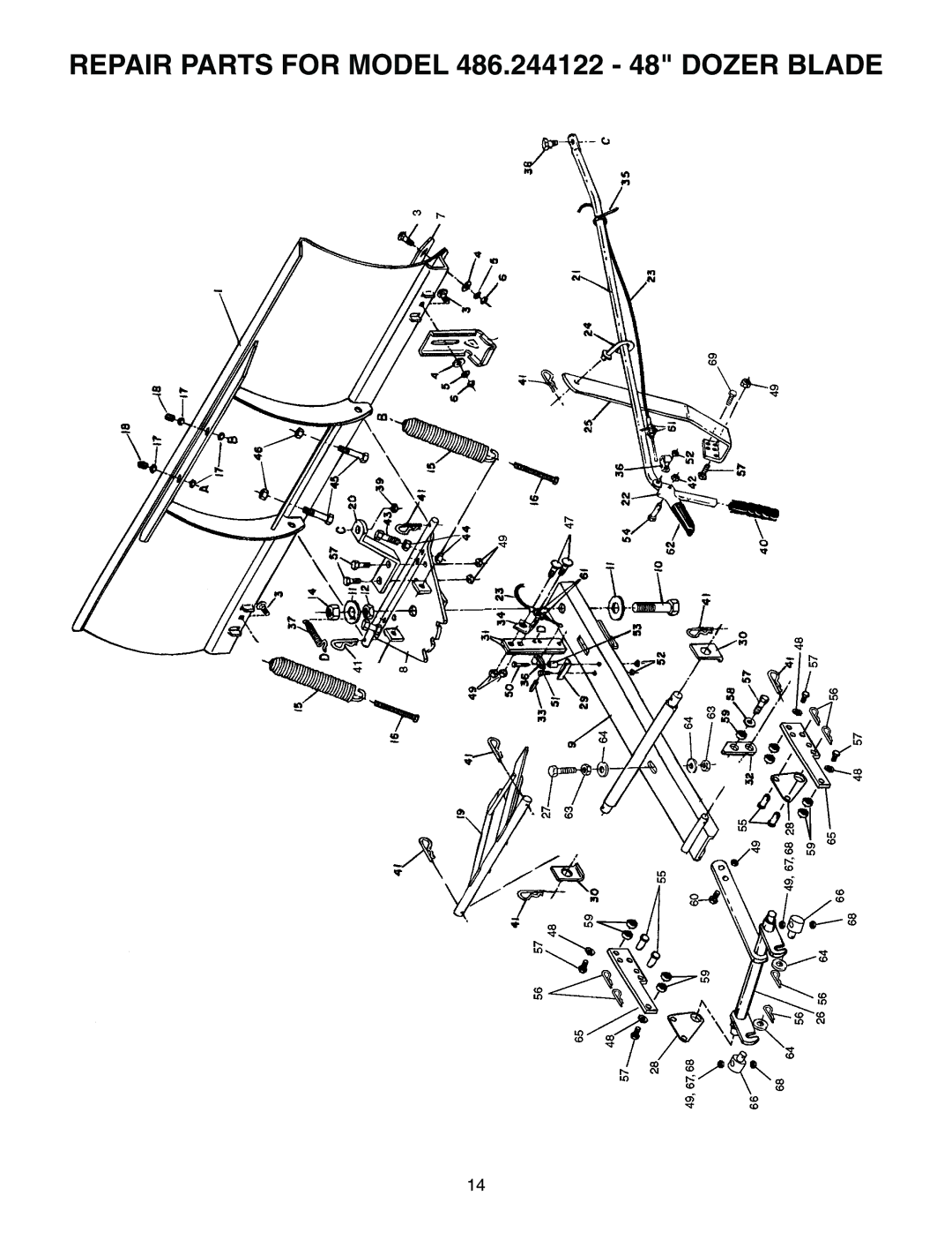 Craftsman manual Repair Parts for Model 486.244122 48 Dozer Blade 