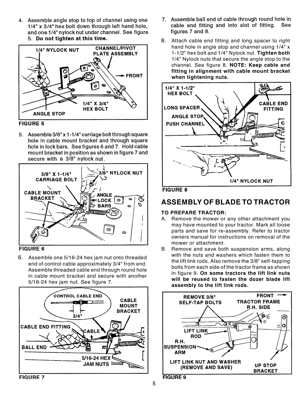 Craftsman 486.244122 manual Assembly of Blade to Tractor, To Prepare Tractor 