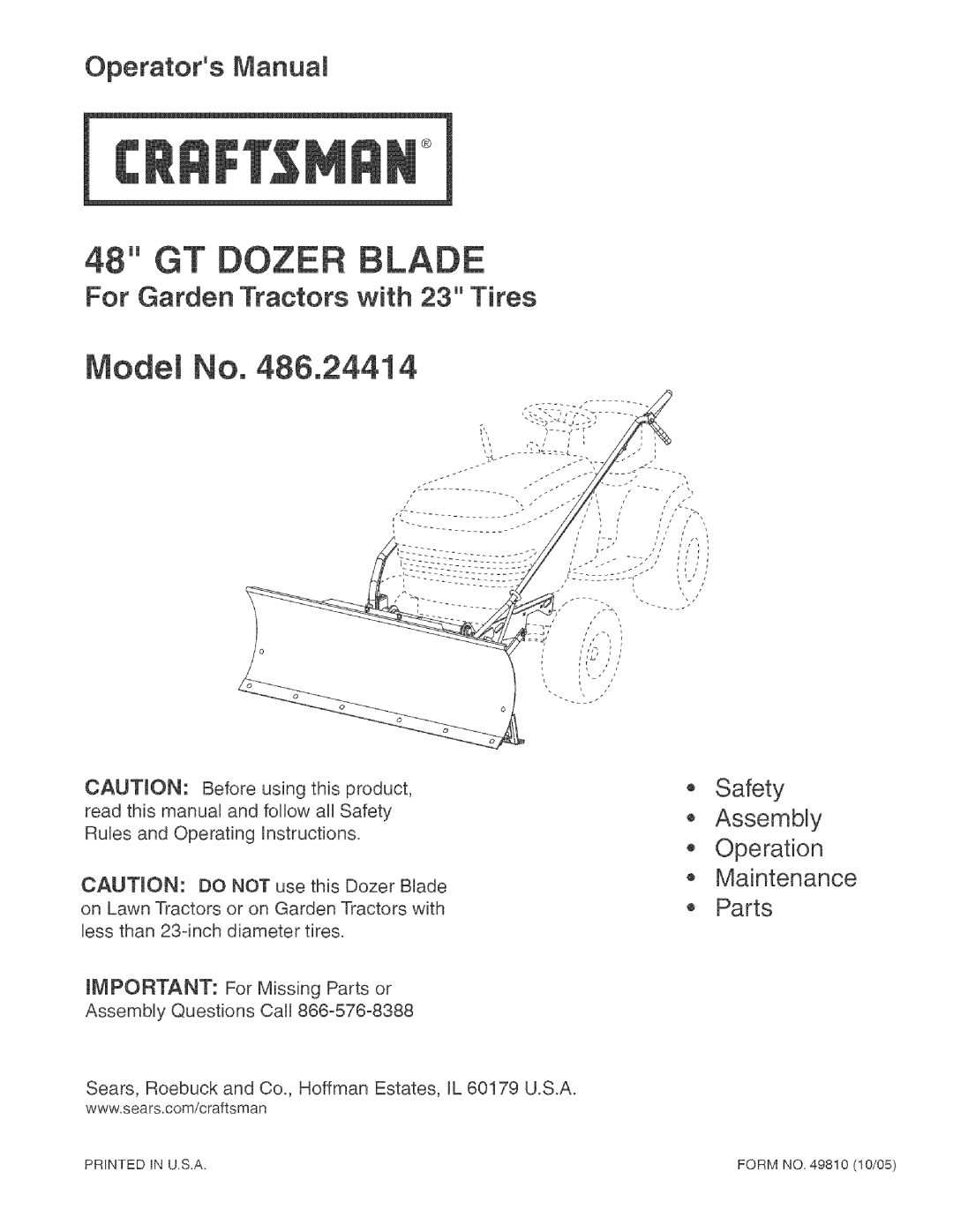 Craftsman 486.24414 manual Model No 