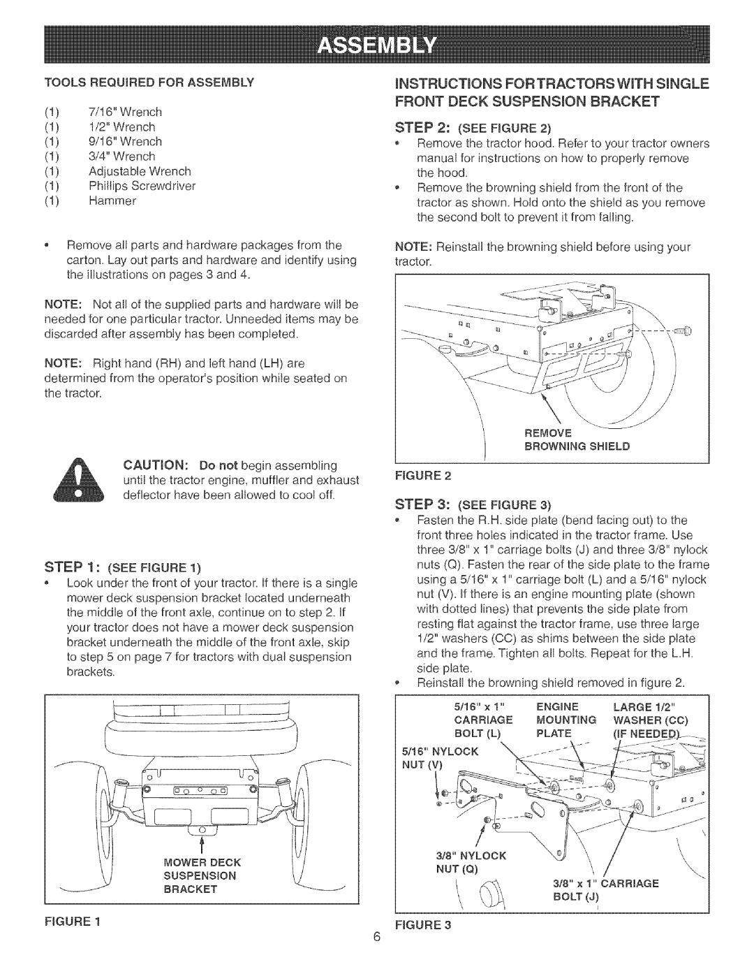 Craftsman 486.24414 manual Toolsrequiredforassembly, See Figure, Nylock NUT Q 