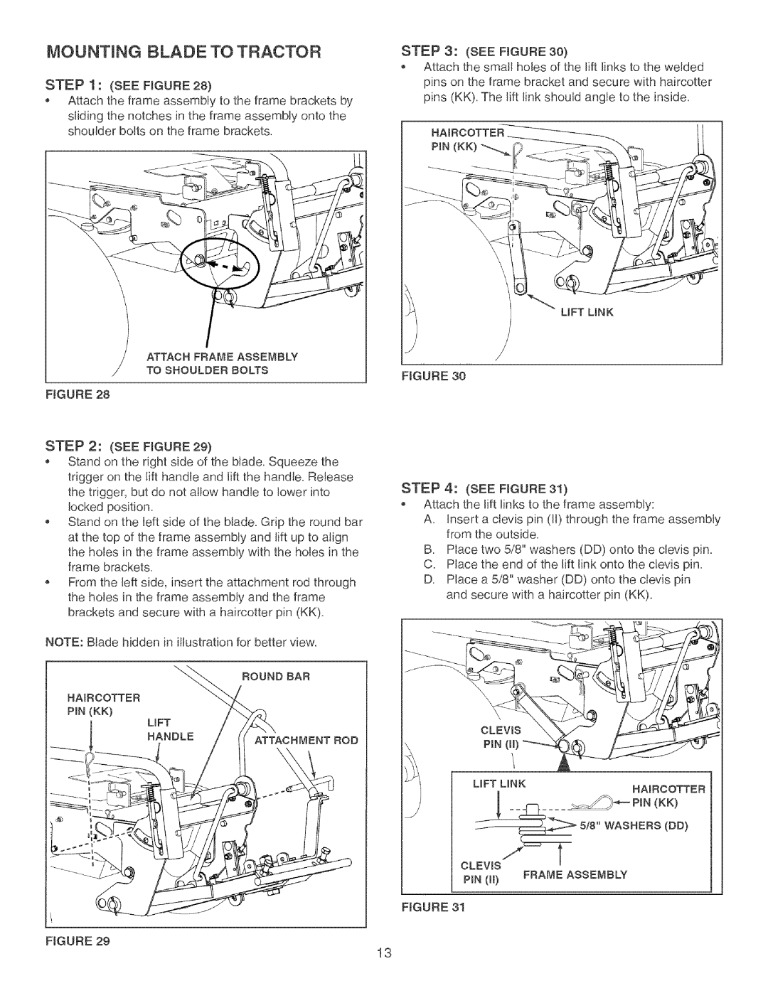 Craftsman 486.24414 manual Mounting Blade To Tractor, See Figure, PmNKK 