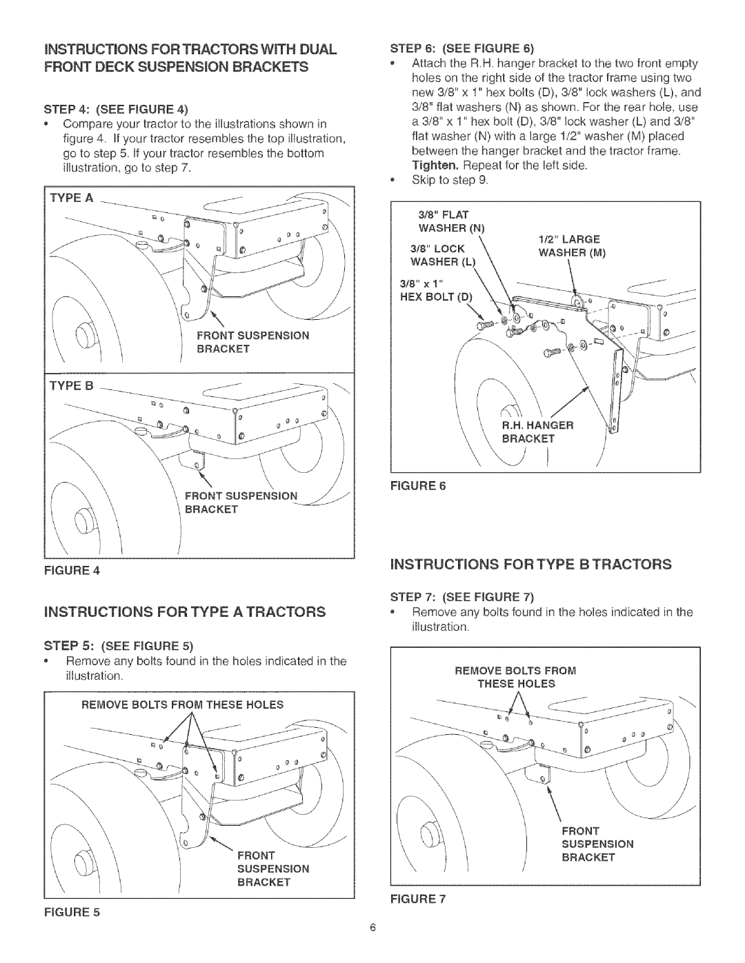 Craftsman 486.24441 iNSTRUCTiONS FOR TRACTORS WITH DUAL, FRONT DECK SUSPENSmON BRACKETS, iNSTRUCTiONS FOR TYPE A TRACTORS 