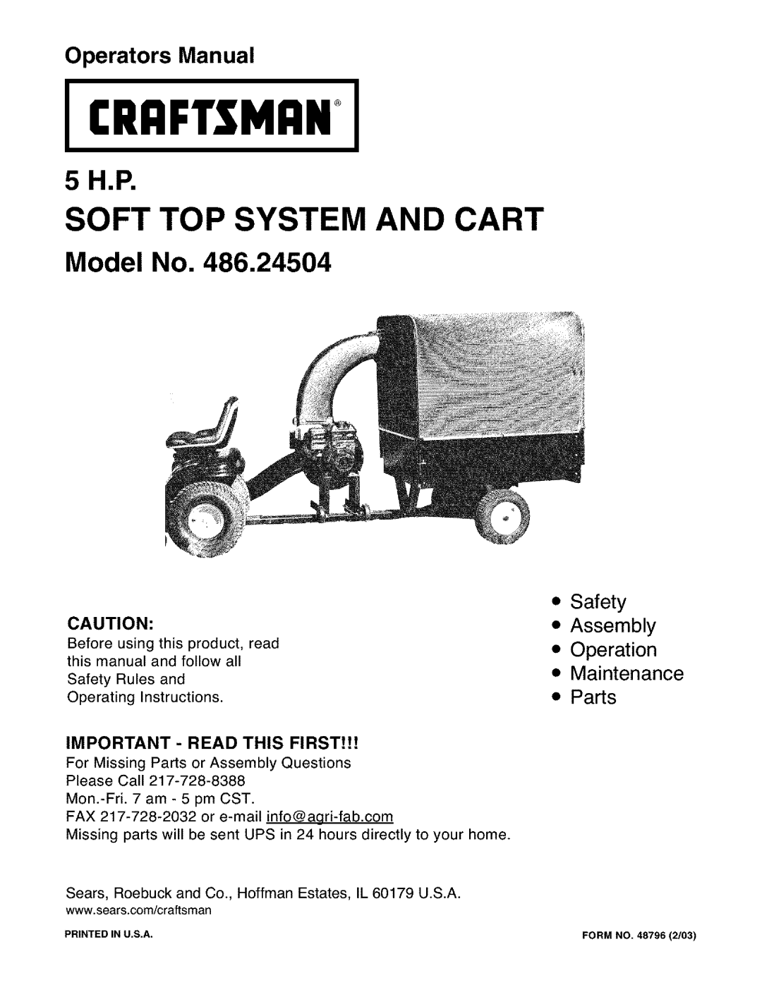 Craftsman 486.24504 operating instructions Crafi.Shan+I, Important Read this First 