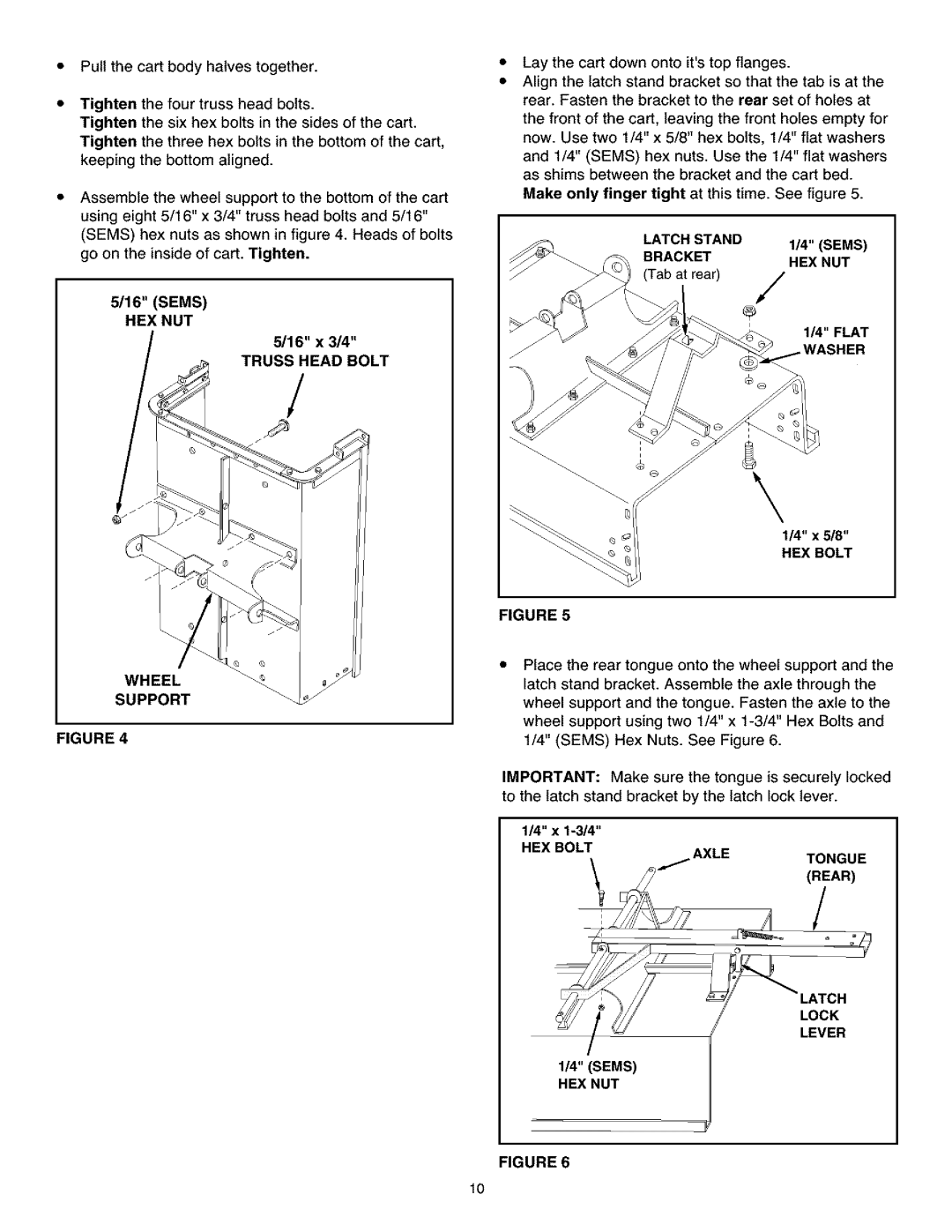 Craftsman 486.24504 operating instructions Hex Nut, Truss Head Bolt, Latch Stand, Bracket HEX NUT, Wheel Support 