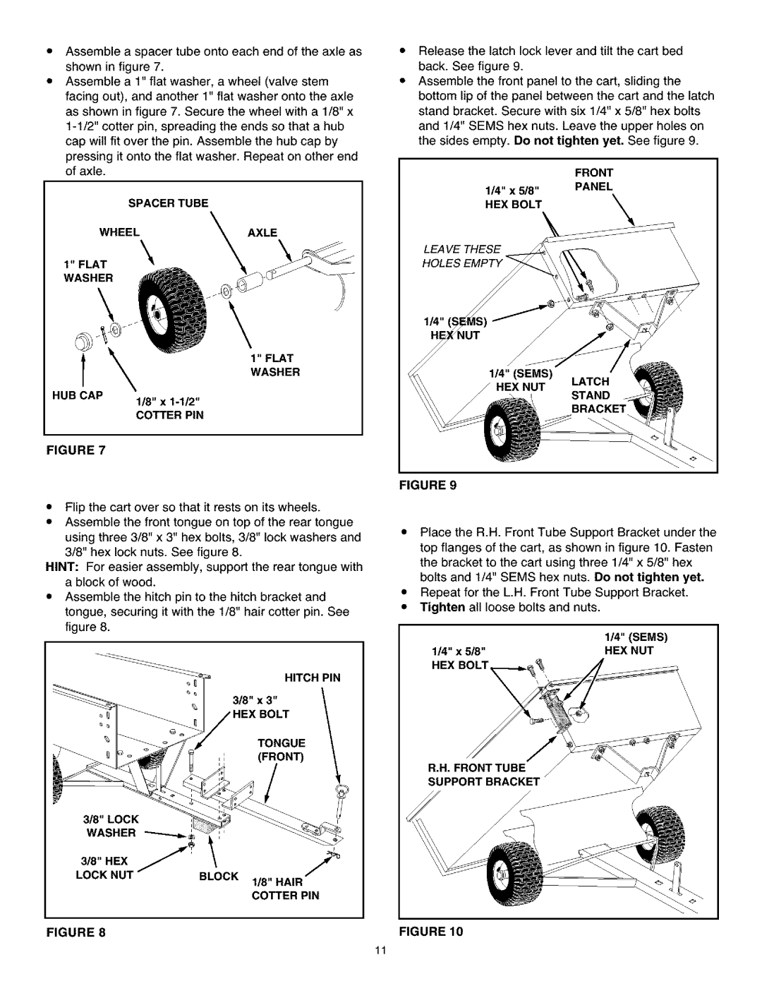 Craftsman 486.24504 operating instructions Wheelaxle, Hub Cap, Hitch PIN, Tongue Front, Lock NUT Block, Cotter PIN 