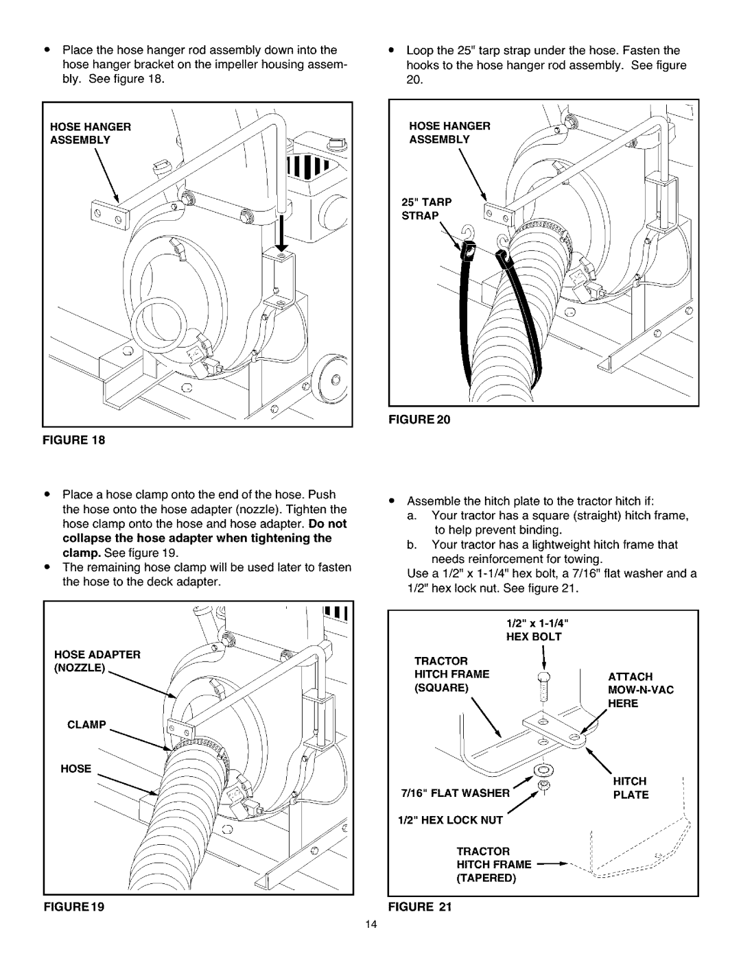 Craftsman 486.24504 operating instructions Clamp Hose, Hose Hanger Assembly Tarp Strap, Tractor Hitch Frame Tapered 