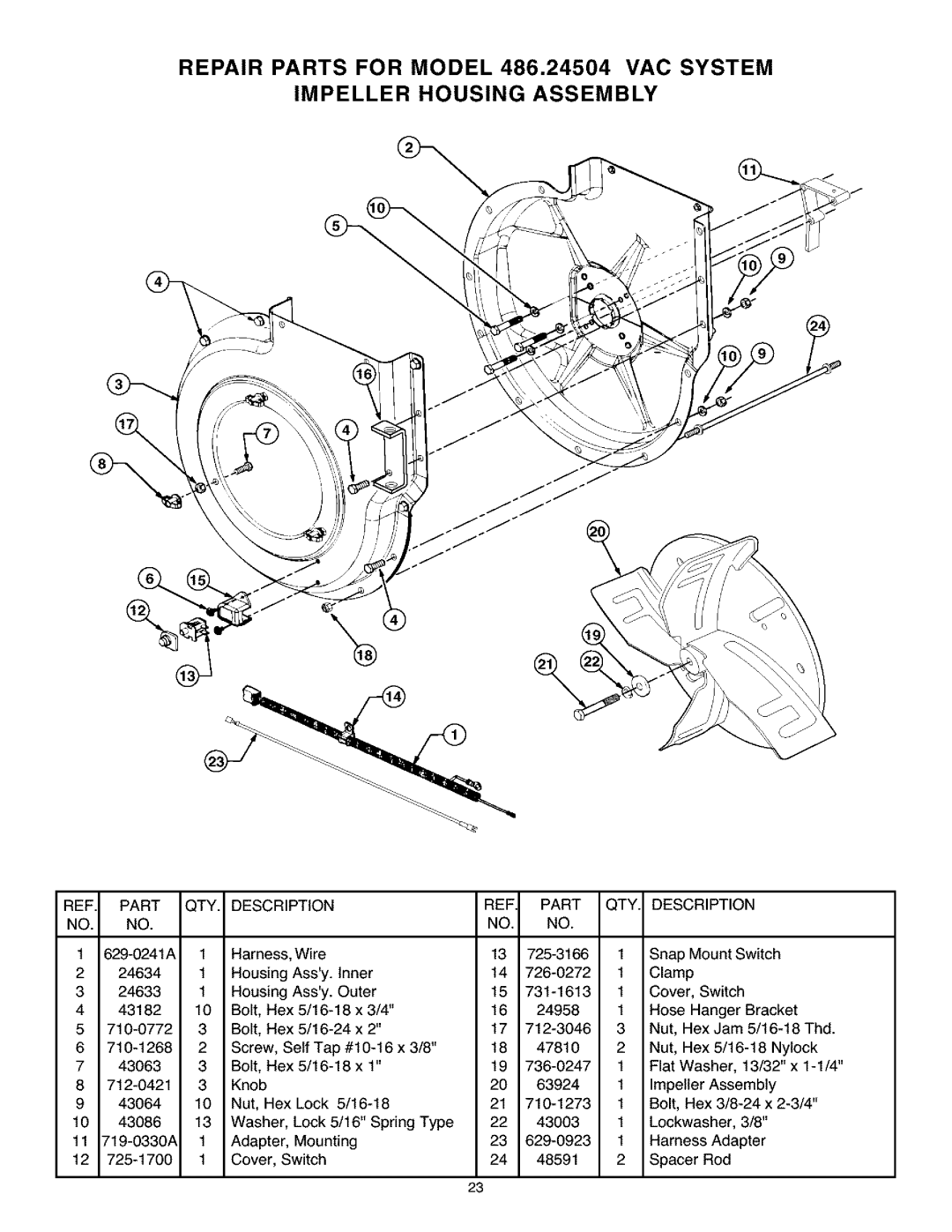 Craftsman 486.24504 operating instructions Part QTY Description 