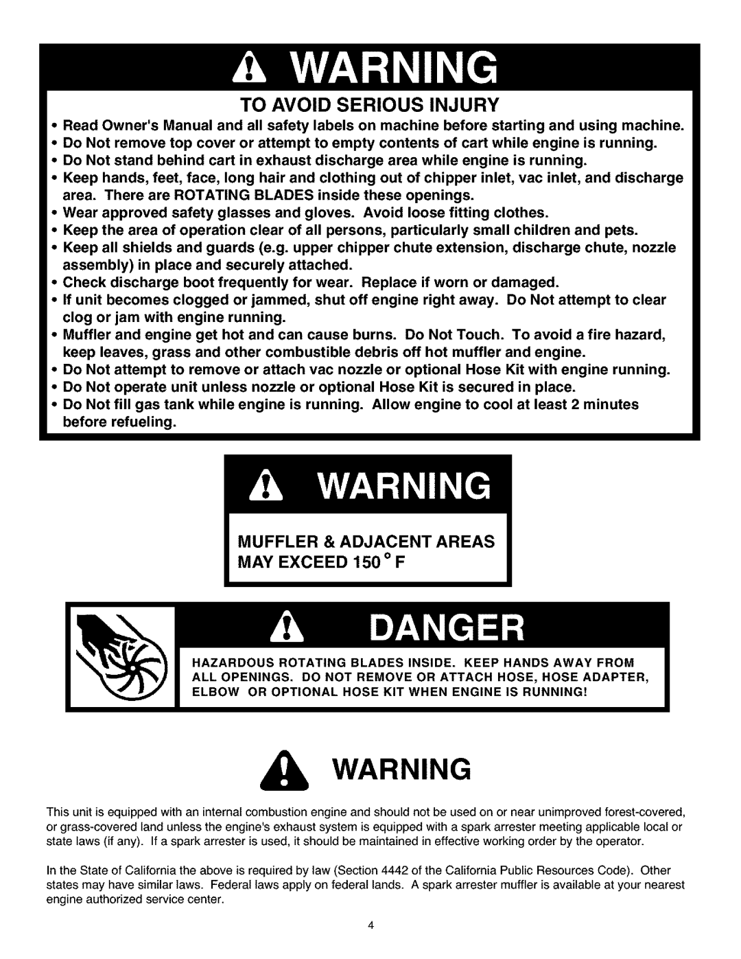 Craftsman 486.24504 operating instructions To Avoid Serious Injury 