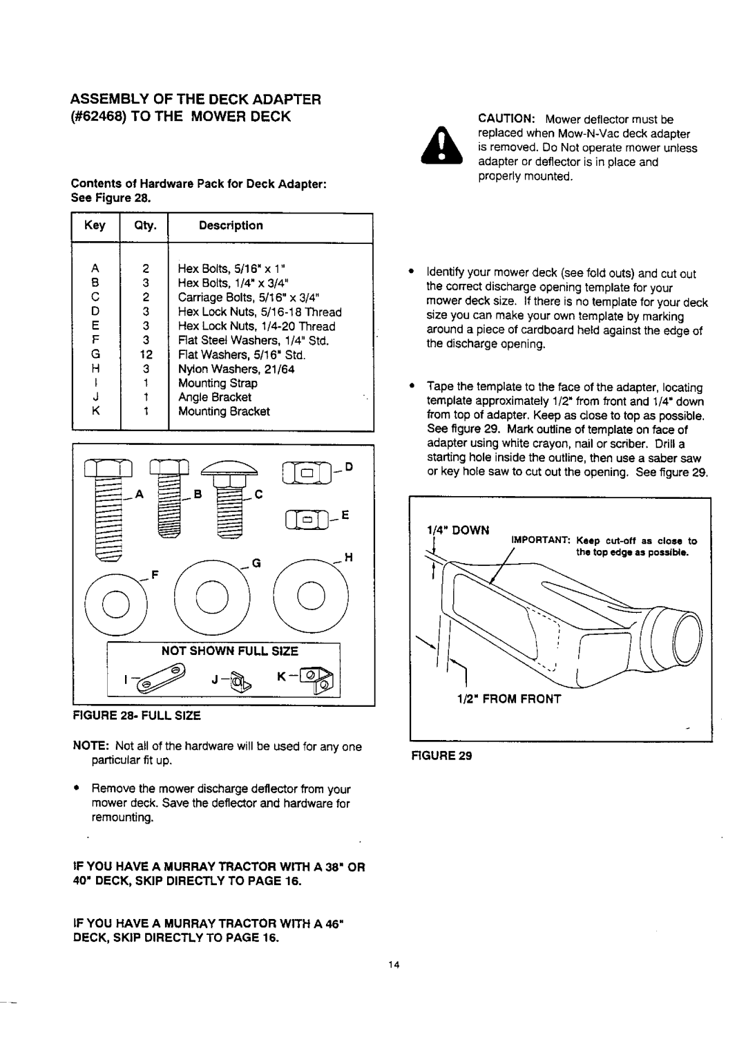 Craftsman 486.24515 Assembly of the Deck Adapter #62468 to the Mower Deck, Key Qty. Description, Not Shown Full Size 