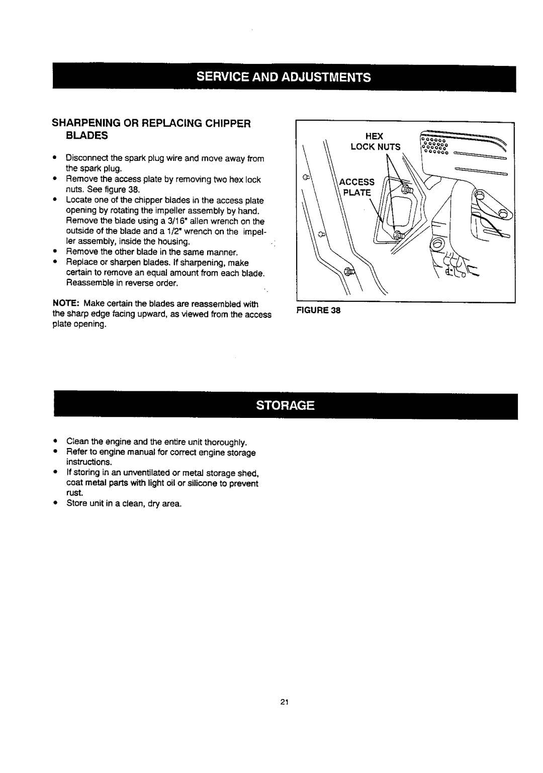 Craftsman 486.24515 owner manual Sharpening or Replacing Chipper Blades, HEX Lock Nuts 