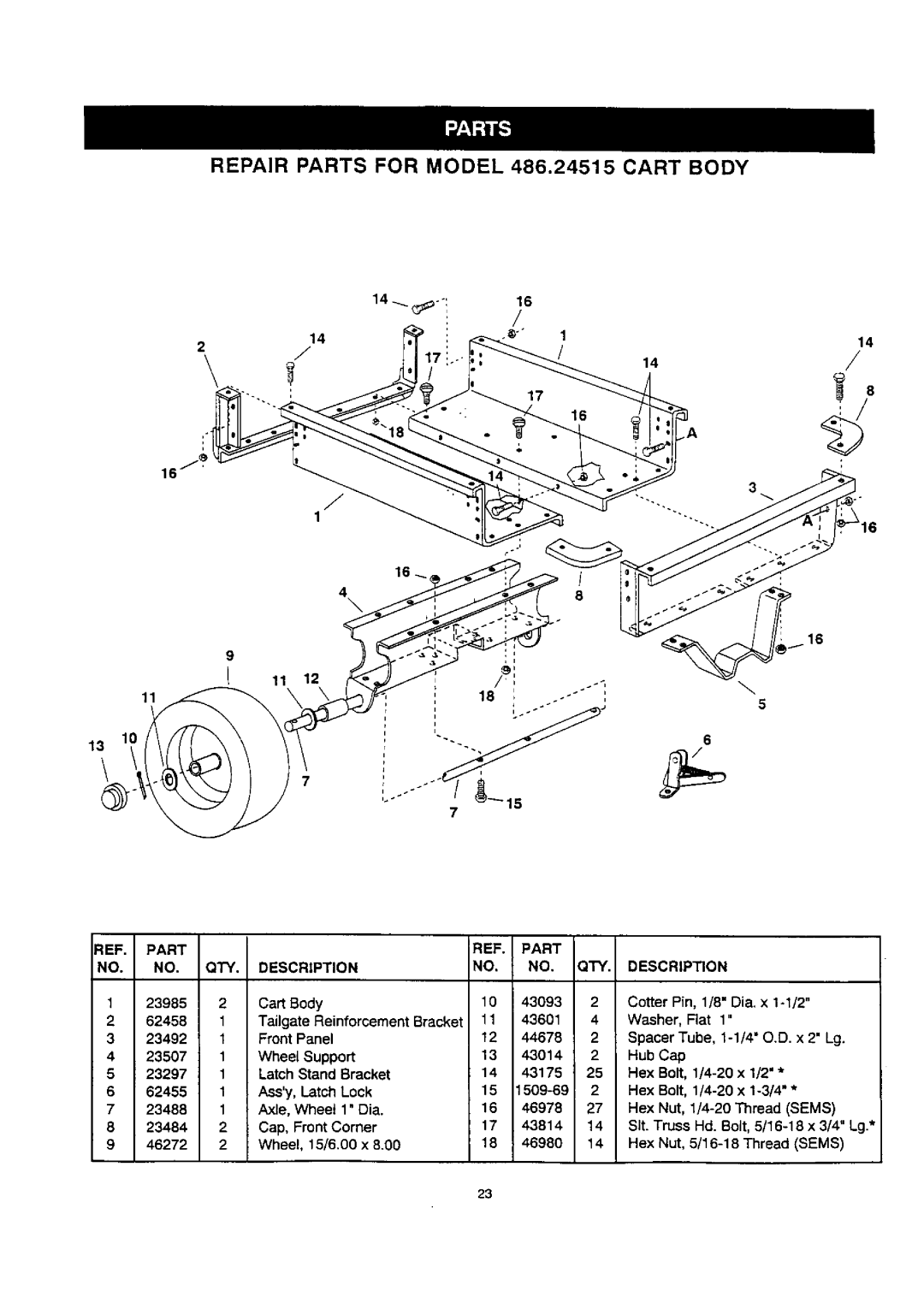 Craftsman 486.24515 owner manual Part QTY Description 