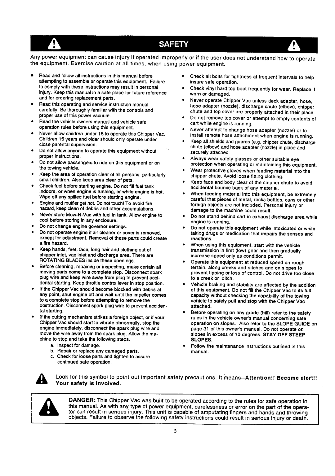 Craftsman 486.24515 owner manual Slopes 