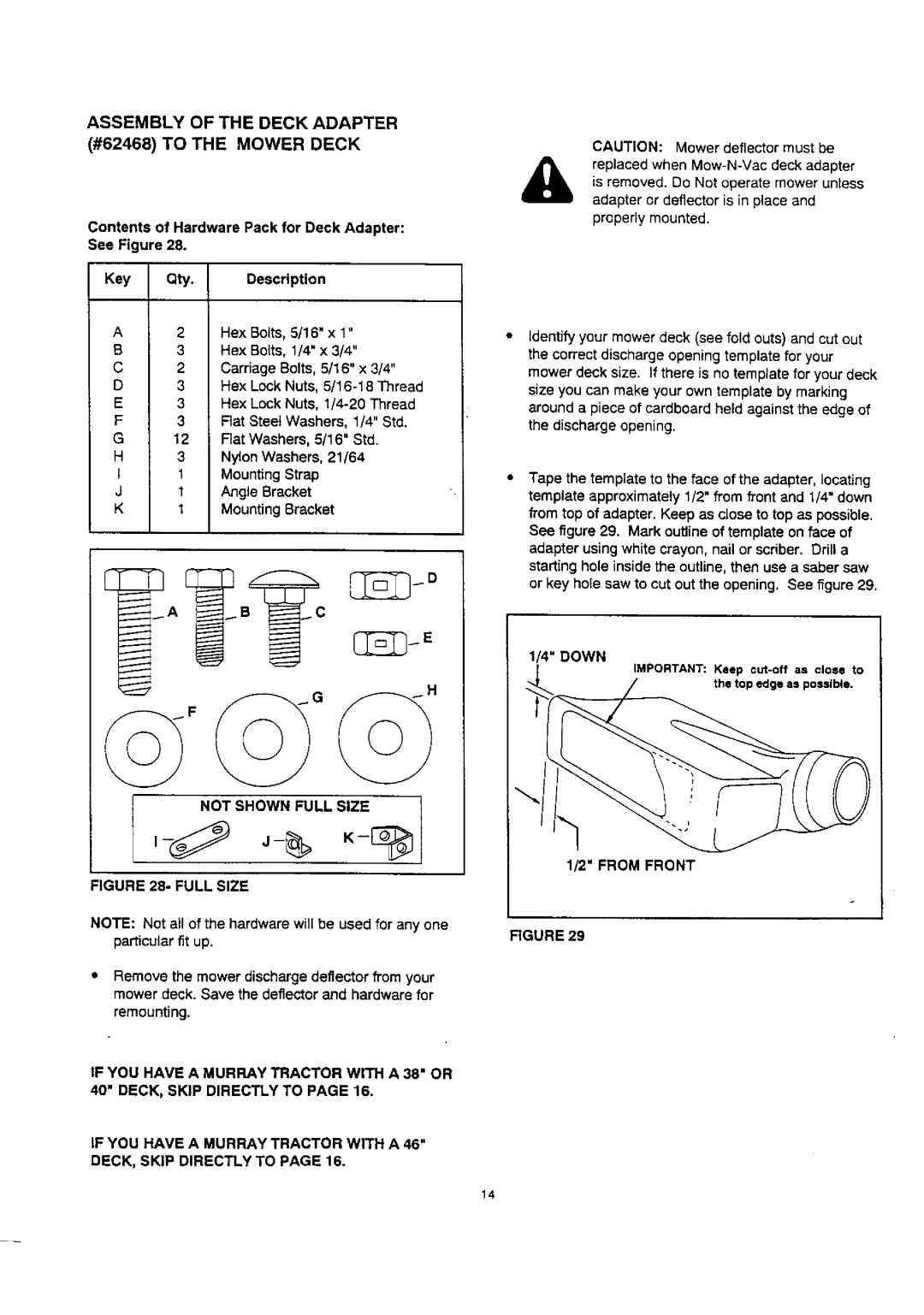Craftsman 486.24515 Assembly Of The Deck Adapter, #62468 TO THE MOWER DECK, Key Qty. Description, Not Shown Full Size 