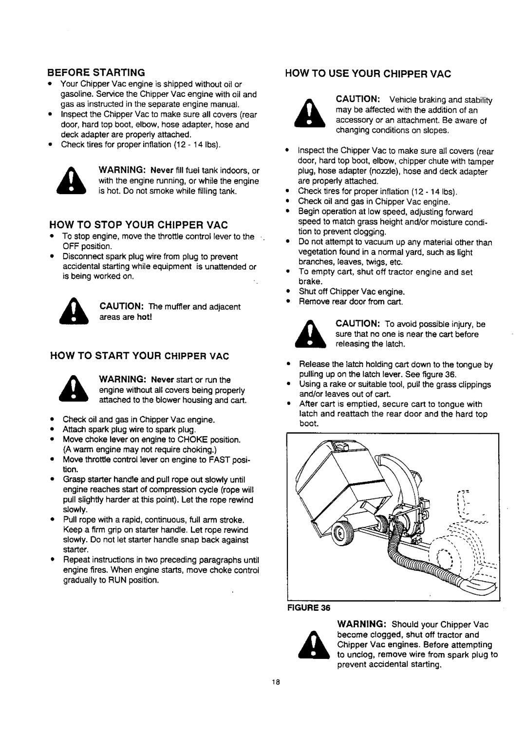 Craftsman 486.24515 owner manual Before Starting, How To Stop Your Chipper Vac, How To Start Your Chipper Vac 
