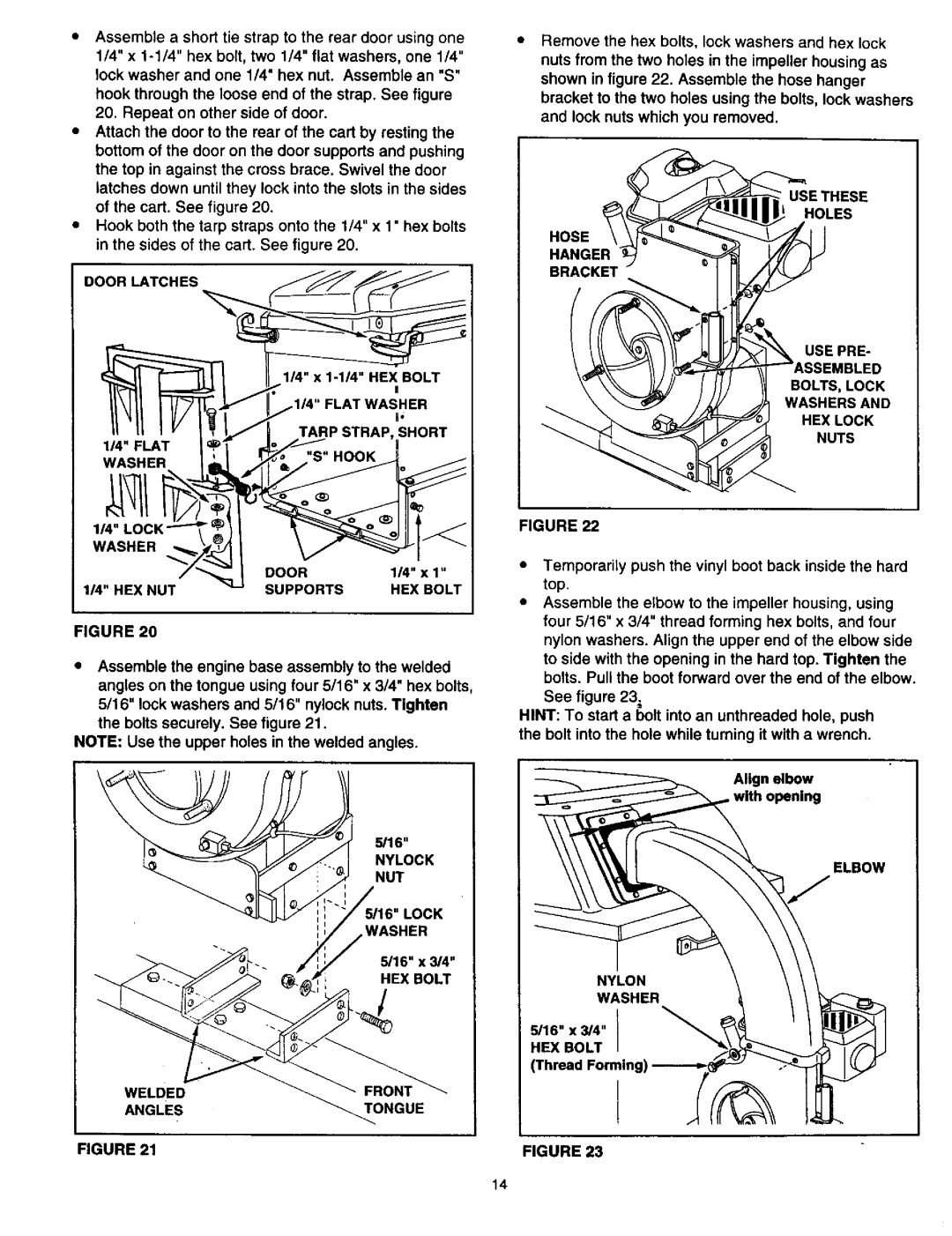 Craftsman 486.24516 manual Supports HEX Bolt, USE PRE BOLTS, Lock Washers HEX Lock Nuts, Elbow Nylon Washer 