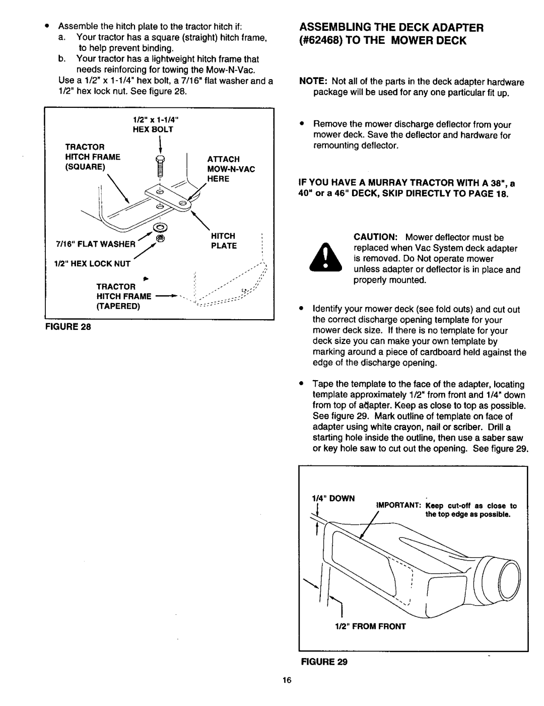 Craftsman 486.24516 manual Assembling the Deck Adapter #62468 to the Mower Deck 