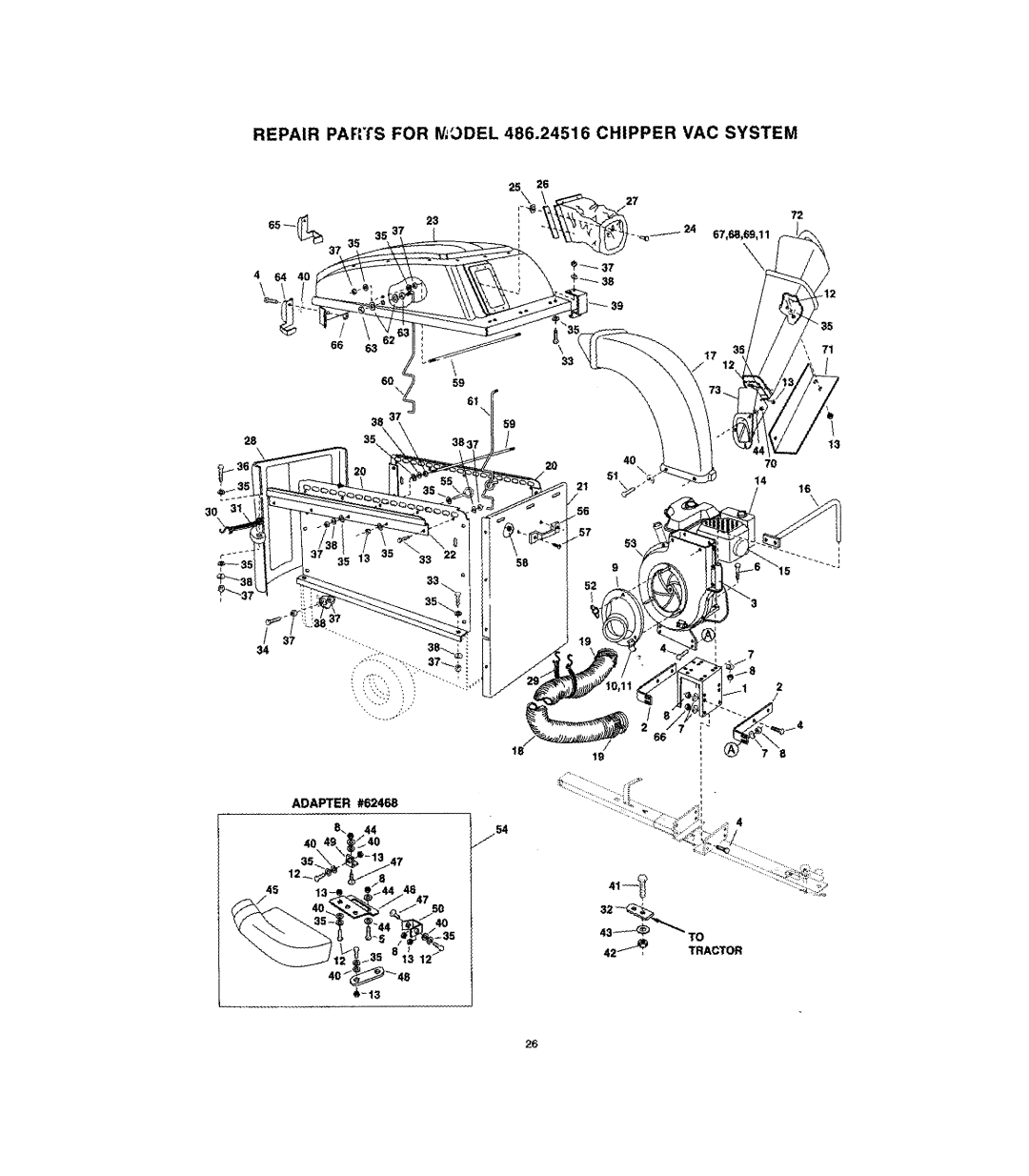 Craftsman 486.24516 manual Adapter #62468, 42TRACTOR 