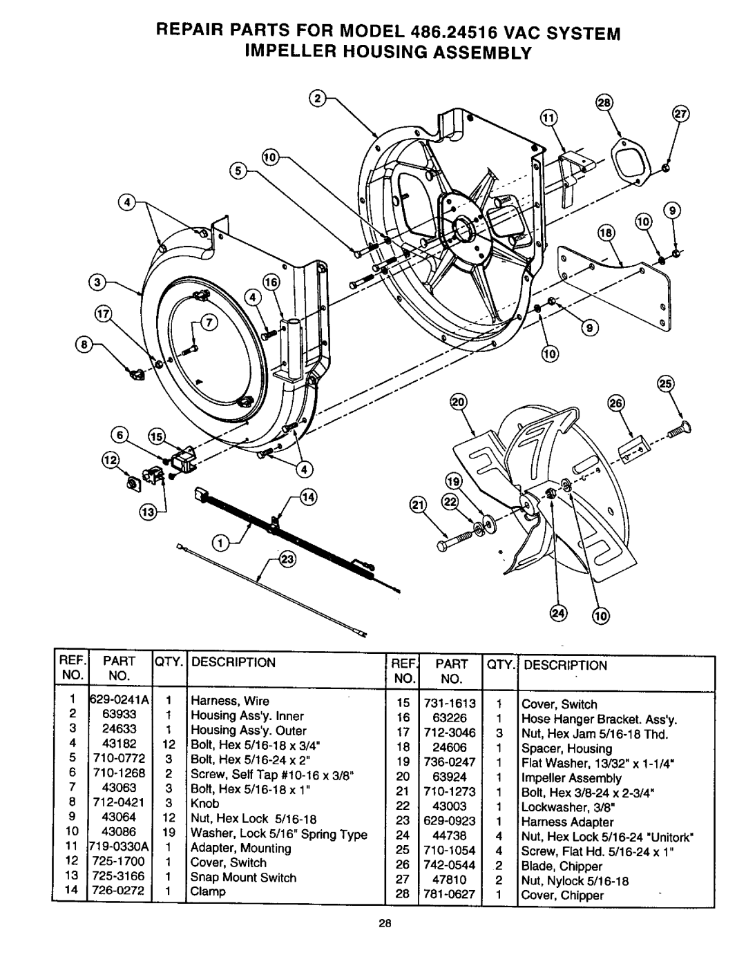 Craftsman 486.24516 29-0241A Harness, Wire 731-1613 Cover, Switch, Housing Assy.Inner, Hose Hanger Bracket. Assy, Knob 