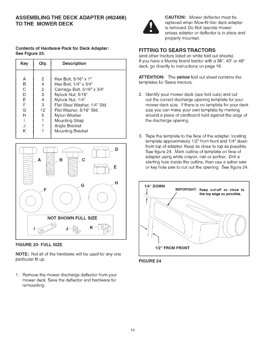 Craftsman 486.24517 manual Not Shown Full Size, From Front 