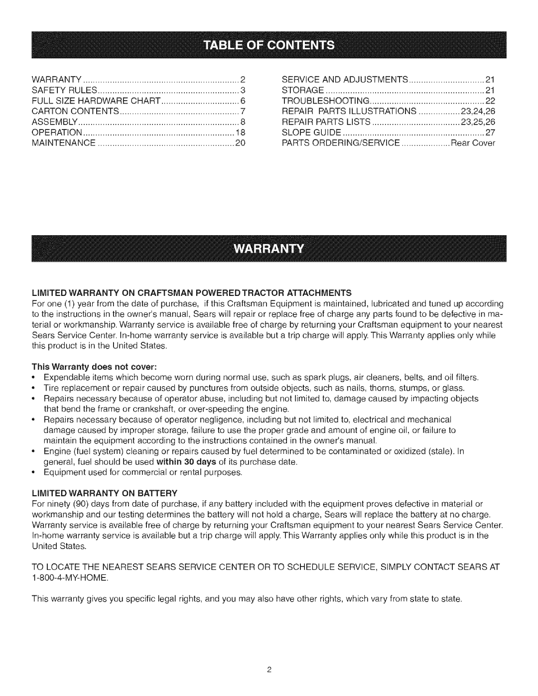 Craftsman 486.24517 Warranty, Safety Rules Storage Full Size Hardware Chart, Carton Contents Repair Parts Illustrations 