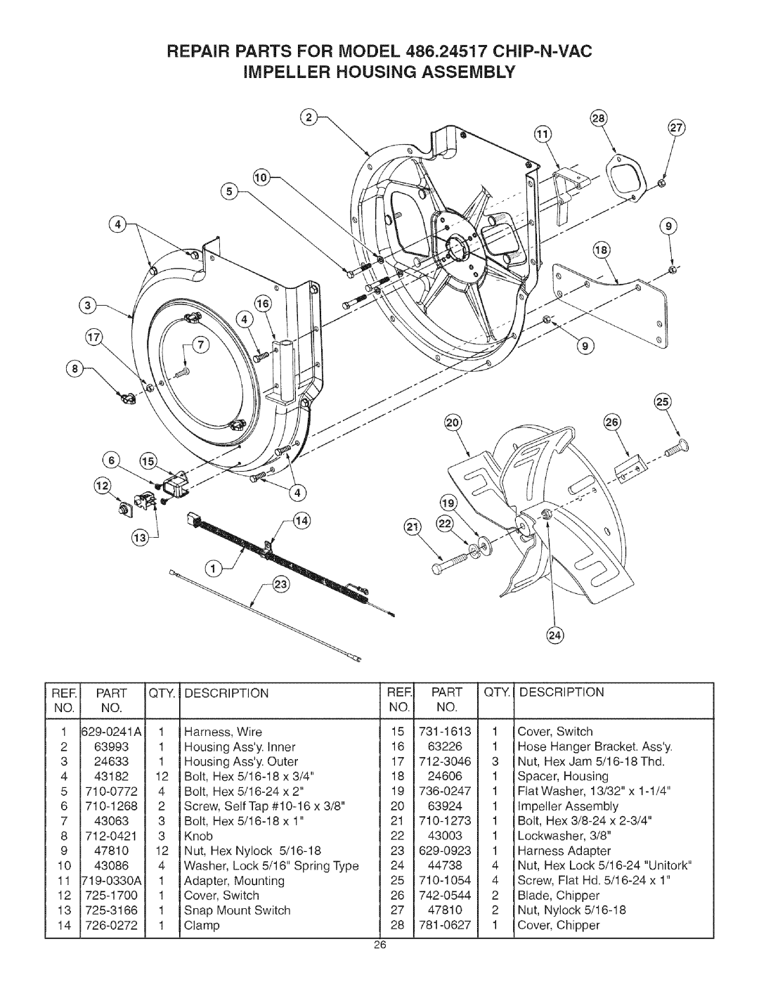 Craftsman 486.24517 manual Impeller Housing Assembly, Part QTY. Description REE 